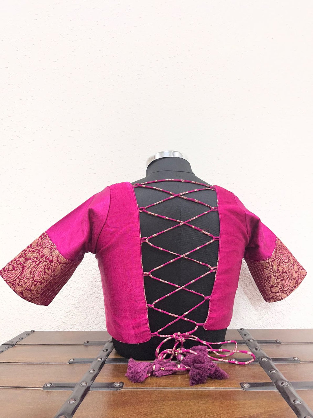 Designer magenta Banarasi blouse with festive ethnic detailing