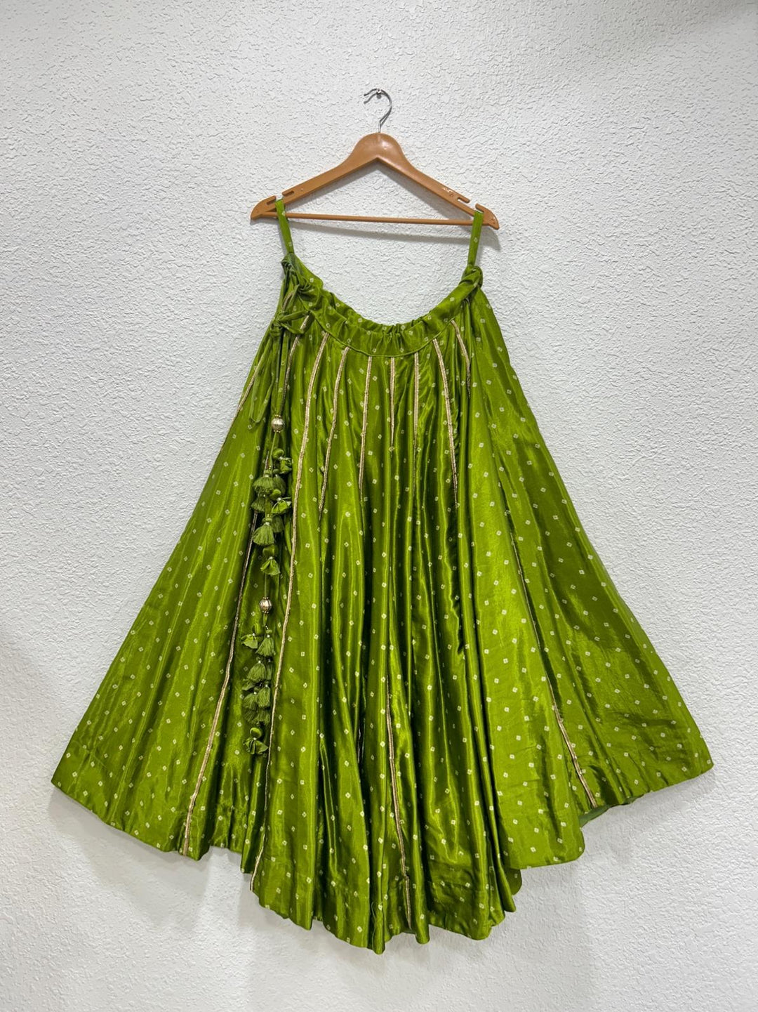 Parrot green festive Bandhej chaniya with rich traditional styling