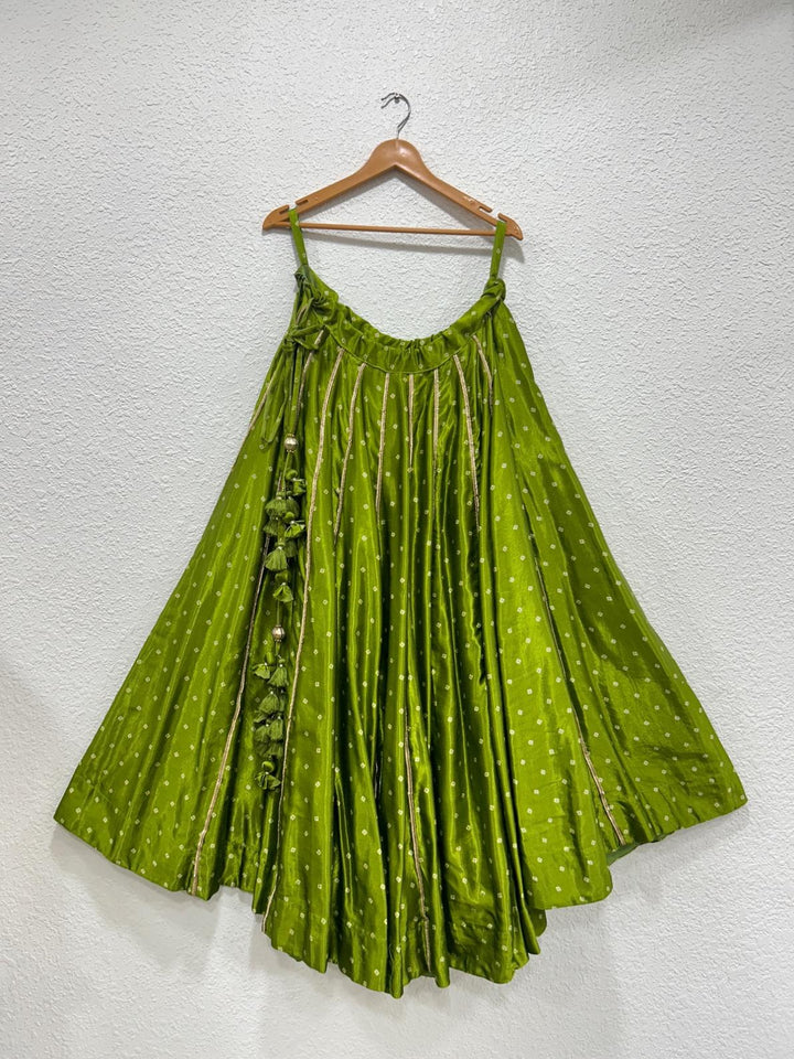 Parrot green festive Bandhej chaniya with rich traditional styling