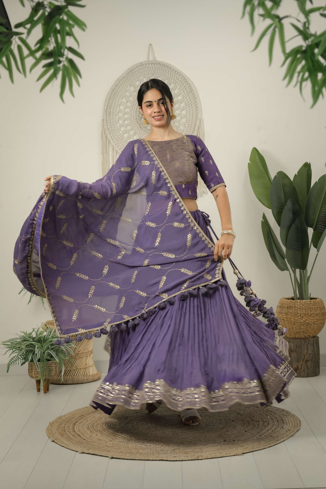     Designer pastel lehenga with Banarasi blouse and tassels