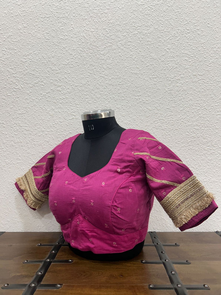 Elegant Chanderi blouse with delicate lace detailing and festive finish