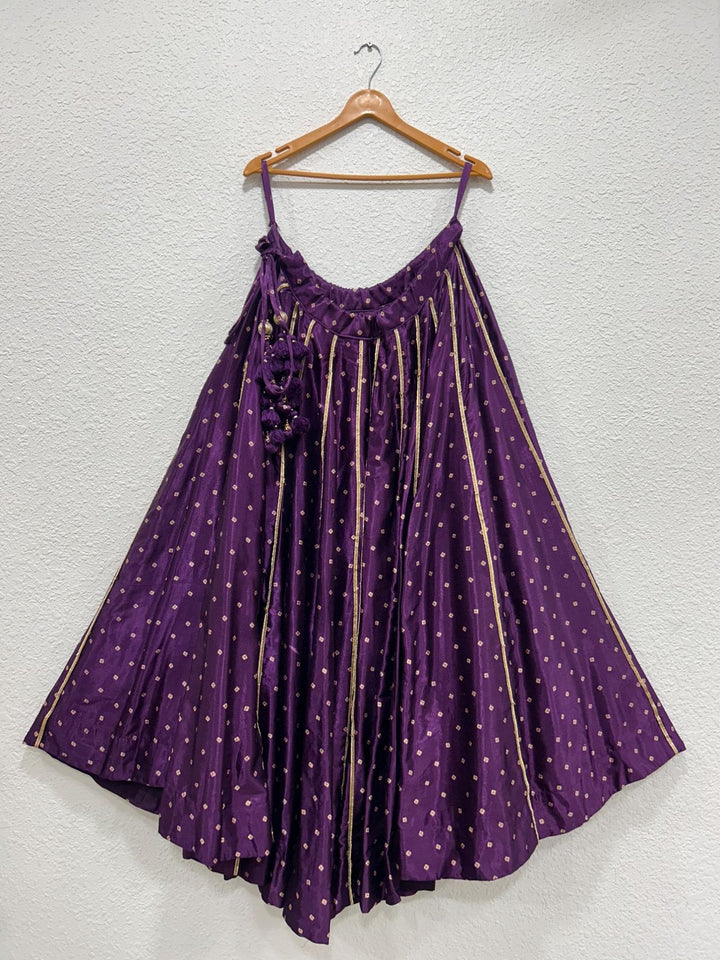 Purple Gajji silk Bandhej chaniya with elegant festive flare