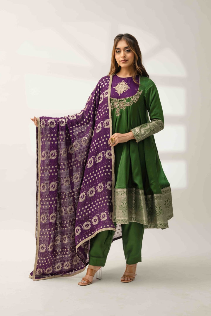 Purple green Anarkali set | Pohi Studio Ahmedabad