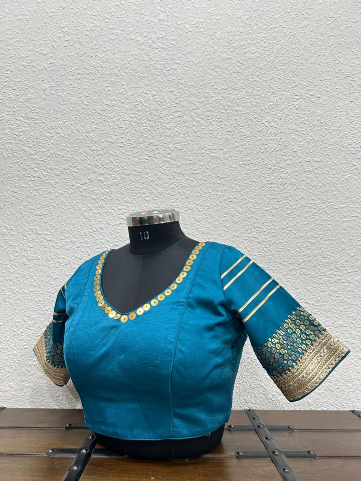Rama blouse with tiki work details in neckline and sleeve