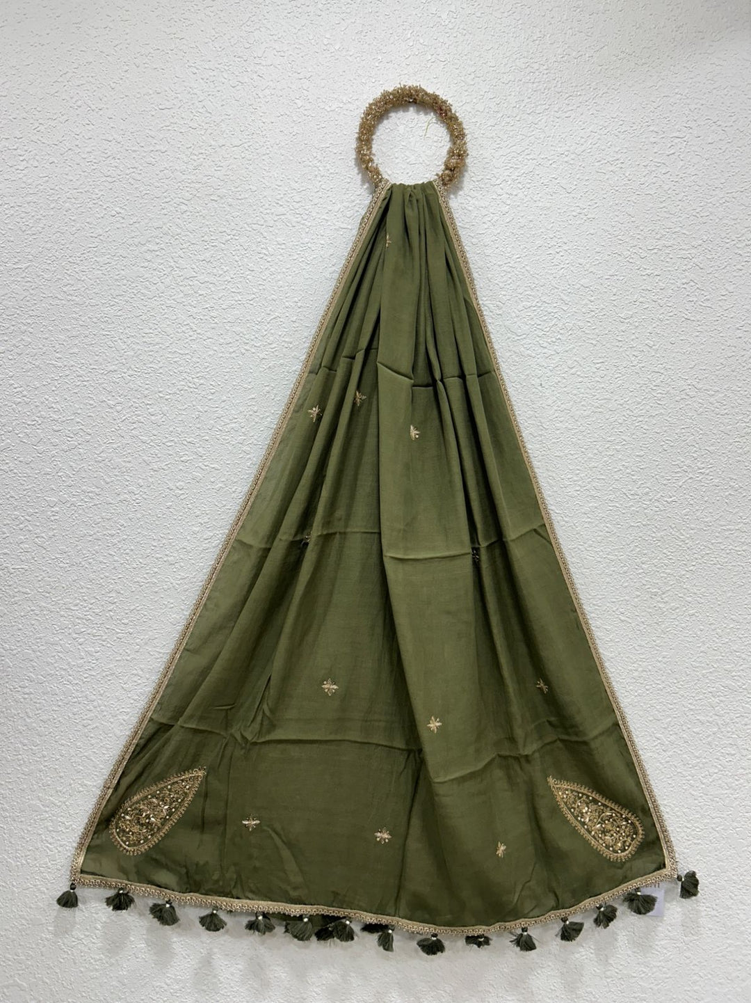 Traditional handcrafted dupatta with detailed khat embroidery artistry