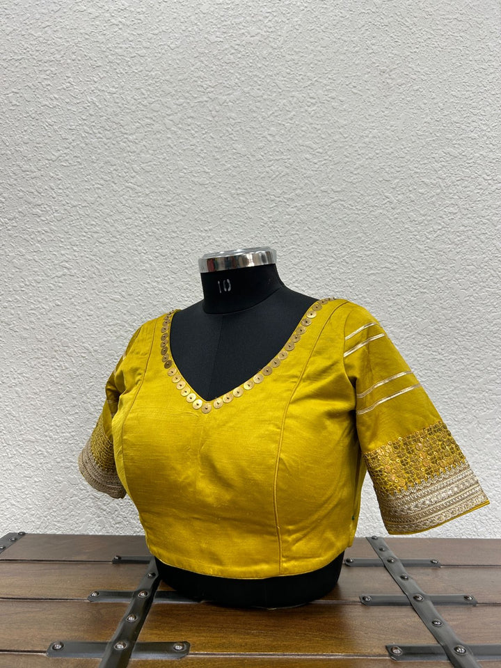 Yellow blouse with tiki work on neckline and sleeve
